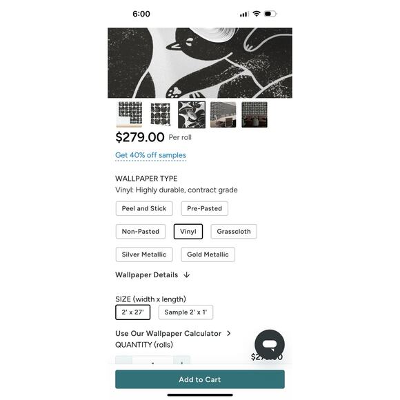 Spoonflower Wallpaper in Big and beautiful Black Cat Print 25’x2’ Vinyl - Picture 5 of 5